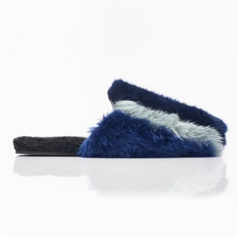 Free People Blue and Black Fur Slippers - Picture 10 of 12